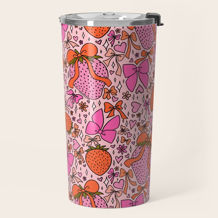 Strawberries and Bows Print Travel Mug Gallery Image 2