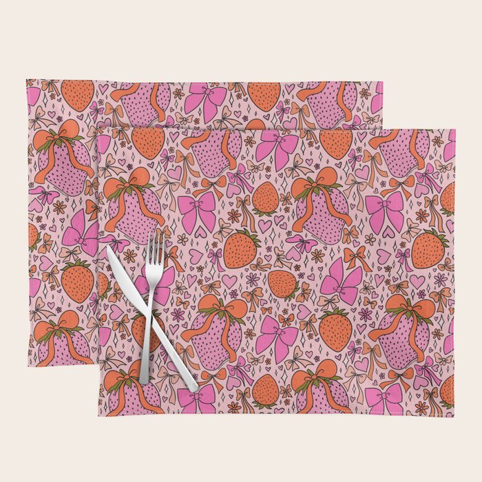 Strawberries and Bows Print Placemat