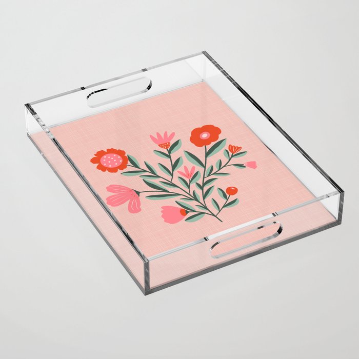 Pink Folk Bouquet Acrylic Tray Gallery Image 1