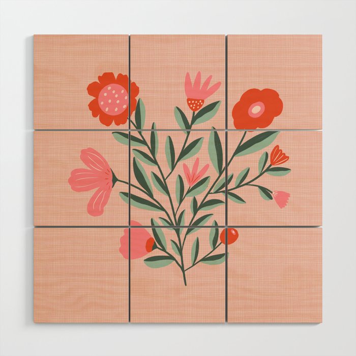 Pink Folk Bouquet Wood Wall Art Gallery Image 1