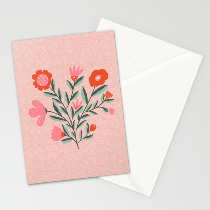 Pink Folk Bouquet Stationery Card Gallery Image 2