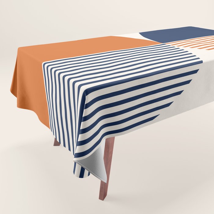 Abstraction Shapes 135 in Navy Blue Orange (Moon Phase Abstract)  Tablecloth Gallery Image 1