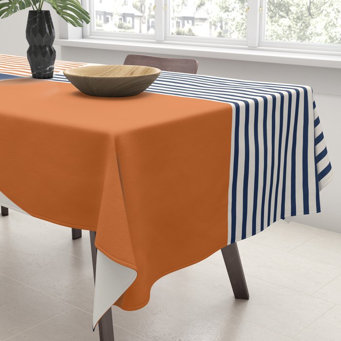 Abstraction Shapes 135 in Navy Blue Orange (Moon Phase Abstract)  Tablecloth Gallery Image 3