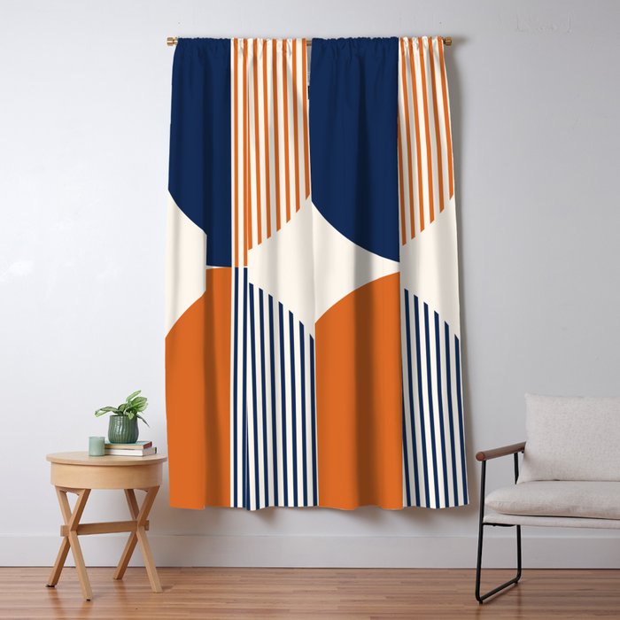 Abstraction Shapes 135 in Navy Blue Orange (Moon Phase Abstract)  Window Curtain Gallery Image 5
