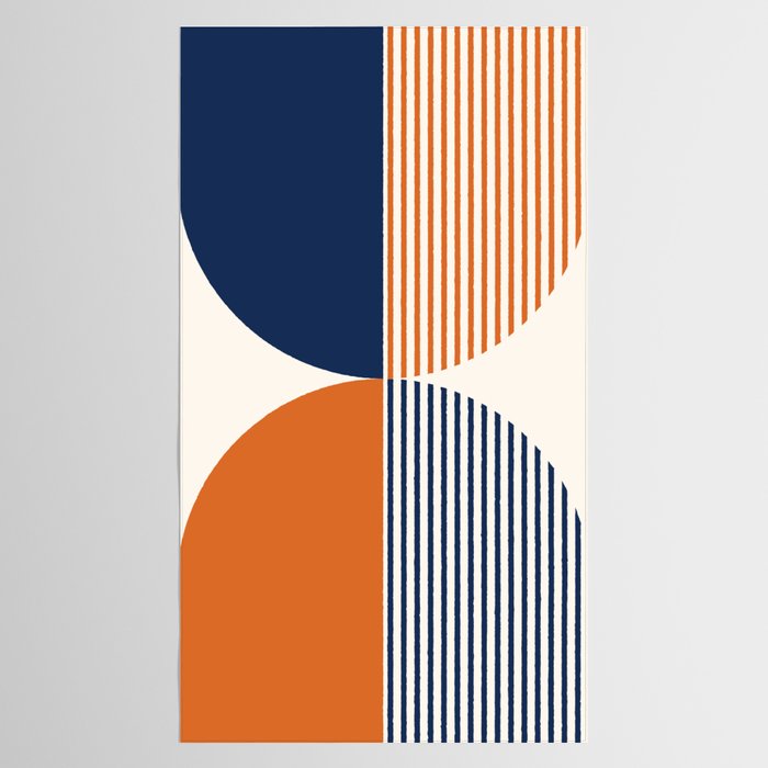 Abstraction Shapes 135 in Navy Blue Orange (Moon Phase Abstract)  Tablecloth Gallery Image 2