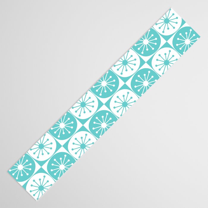 Mid Century Modern Retro Checkered Atomic Dots Pattern in Medium Turquoise and White Table Runner Gallery Image 3
