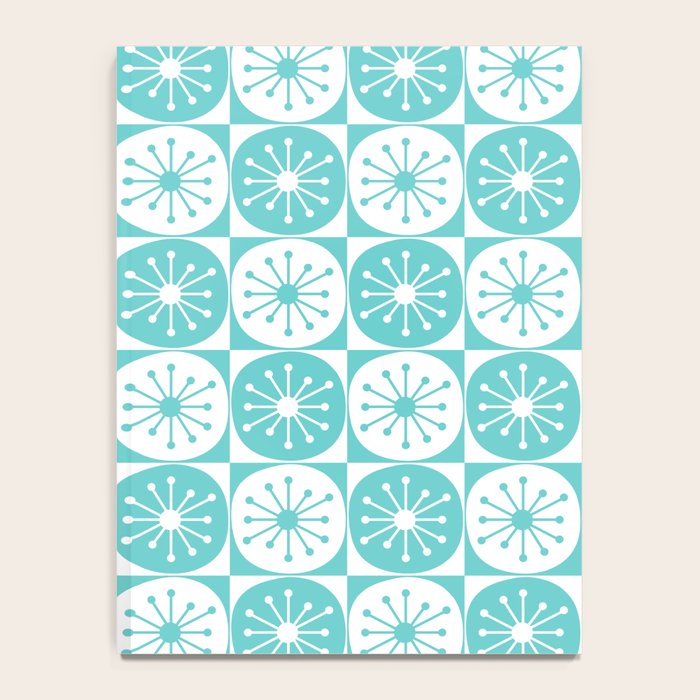 Mid Century Modern Retro Checkered Atomic Dots Pattern in Medium Turquoise and White Notebook Gallery Image 4