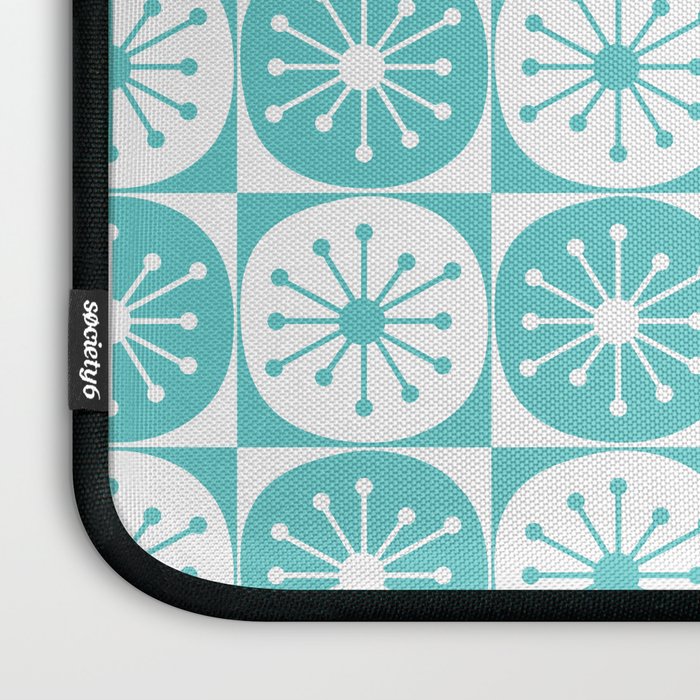 Mid Century Modern Retro Checkered Atomic Dots Pattern in Medium Turquoise and White Laptop Sleeve Gallery Image 3