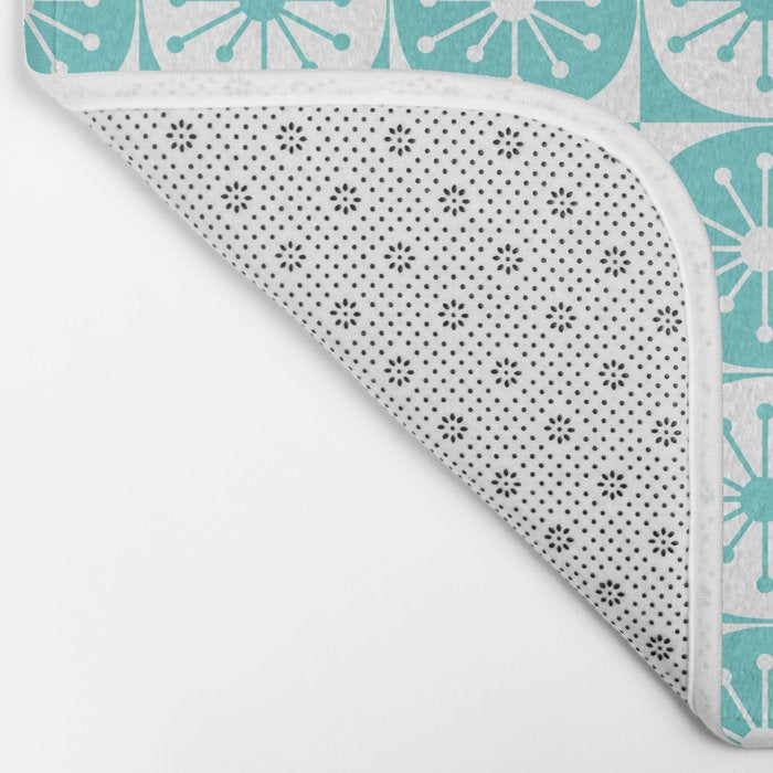 Mid Century Modern Retro Checkered Atomic Dots Pattern in Medium Turquoise and White Bath Mat Gallery Image 2