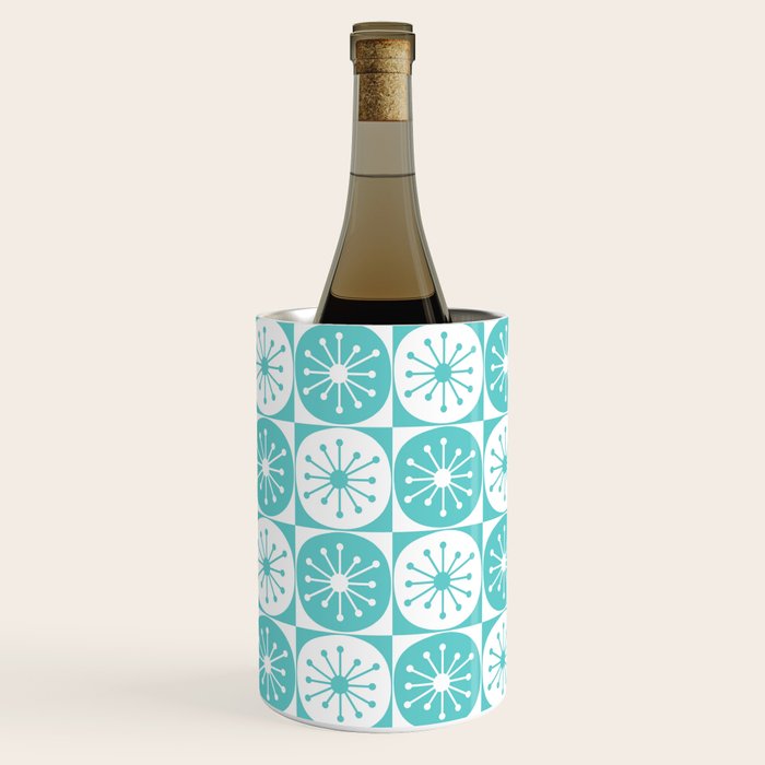 Mid Century Modern Retro Checkered Atomic Dots Pattern in Medium Turquoise and White Wine Chiller Gallery Image 3