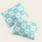 Mid Century Modern Retro Checkered Atomic Dots Pattern in Medium Turquoise and White Pillow Sham Gallery Image 3