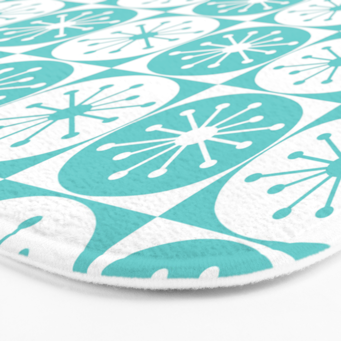 Mid Century Modern Retro Checkered Atomic Dots Pattern in Medium Turquoise and White Bath Mat Gallery Image 3