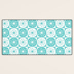 Mid Century Modern Retro Checkered Atomic Dots Pattern in Medium Turquoise and White Desk Mat Gallery Image 3