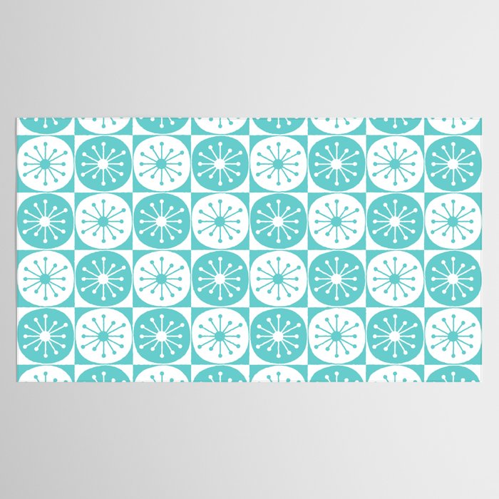 Mid Century Modern Retro Checkered Atomic Dots Pattern in Medium Turquoise and White Tablecloth Gallery Image 2