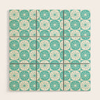 Mid Century Modern Retro Checkered Atomic Dots Pattern in Medium Turquoise and White Wood Wall Art Gallery Image 1