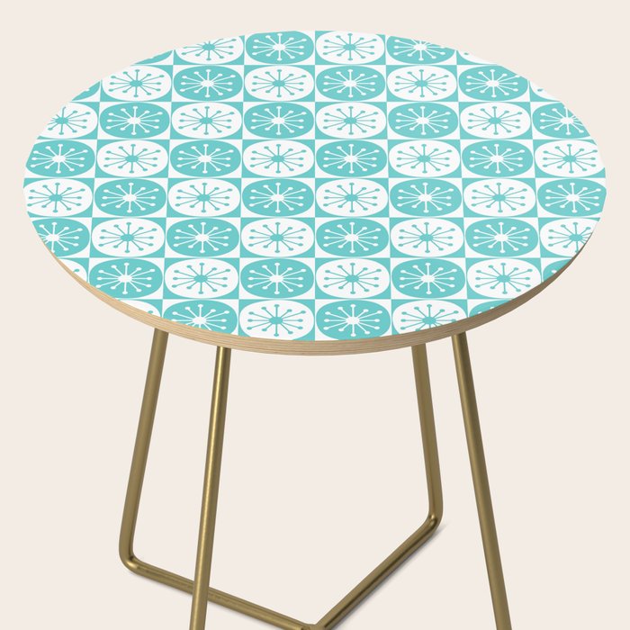 Mid Century Modern Retro Checkered Atomic Dots Pattern in Medium Turquoise and White Side Table Gallery Image 2