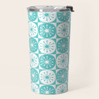 Mid Century Modern Retro Checkered Atomic Dots Pattern in Medium Turquoise and White Travel Mug Gallery Image 2