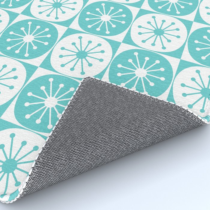 Mid Century Modern Retro Checkered Atomic Dots Pattern in Medium Turquoise and White Rug Gallery Image 4