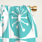 Mid Century Modern Retro Checkered Atomic Dots Pattern in Medium Turquoise and White Window Curtain Gallery Image 2