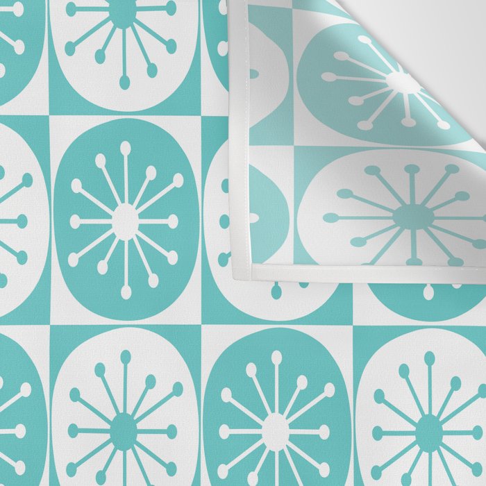 Mid Century Modern Retro Checkered Atomic Dots Pattern in Medium Turquoise and White Wall Tapestry Gallery Image 3