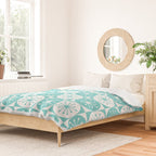 Mid Century Modern Retro Checkered Atomic Dots Pattern in Medium Turquoise and White Duvet Cover Gallery Image 2