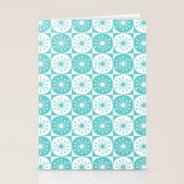 Mid Century Modern Retro Checkered Atomic Dots Pattern in Medium Turquoise and White Stationery Card Gallery Image 2