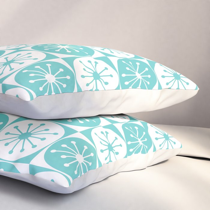 Mid Century Modern Retro Checkered Atomic Dots Pattern in Medium Turquoise and White Pillow Sham Gallery Image 3