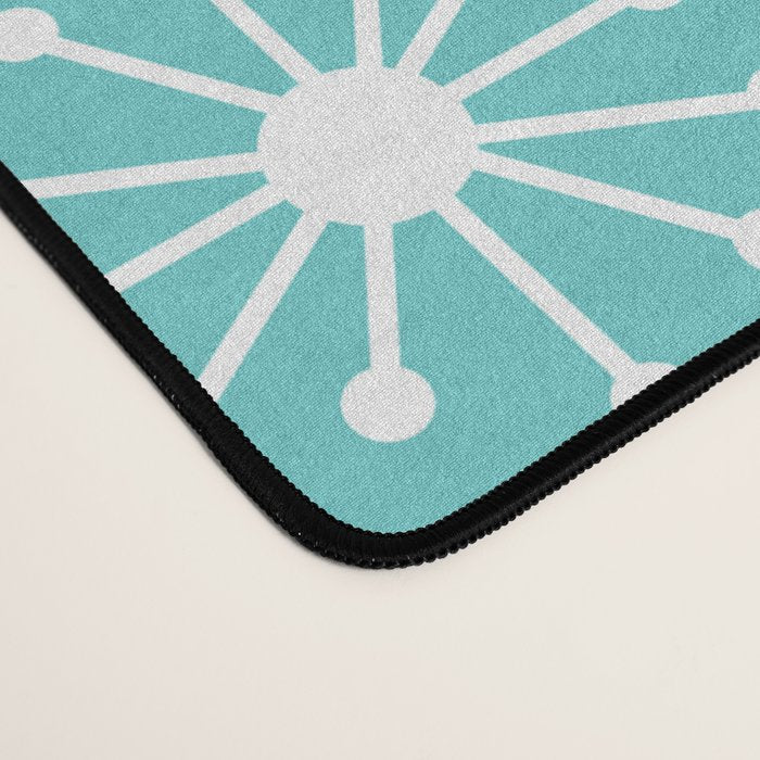 Mid Century Modern Retro Checkered Atomic Dots Pattern in Medium Turquoise and White Desk Mat Gallery Image 4