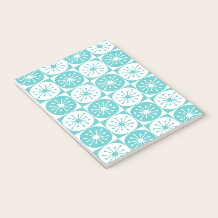 Mid Century Modern Retro Checkered Atomic Dots Pattern in Medium Turquoise and White Notebook Gallery Image 3