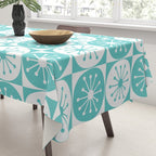 Mid Century Modern Retro Checkered Atomic Dots Pattern in Medium Turquoise and White Tablecloth Gallery Image 3