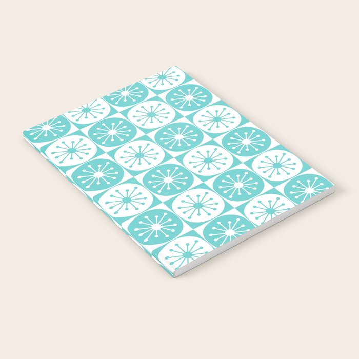 Mid Century Modern Retro Checkered Atomic Dots Pattern in Medium Turquoise and White Notebook Gallery Image 2