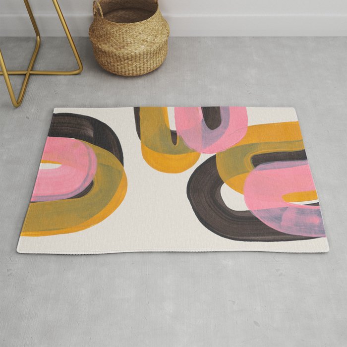 Hills Mid Century Modern Minimalist Fun Colorful Abstract Shapes Pink Yellow Black by Ejaaz Haniff Rug Gallery Image 1