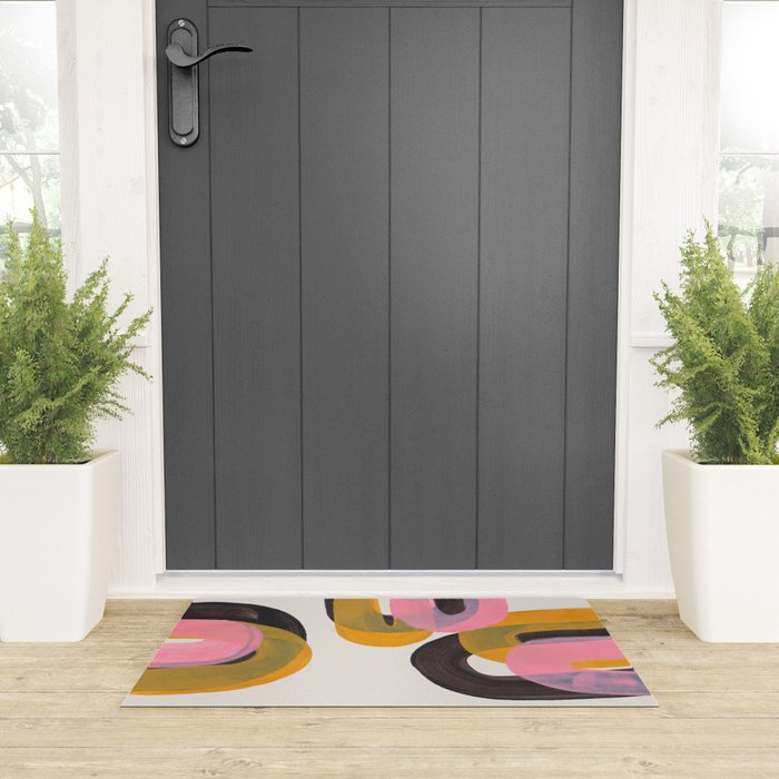 Hills Mid Century Modern Minimalist Fun Colorful Abstract Shapes Pink Yellow Black by Ejaaz Haniff Welcome Mat Gallery Image 3
