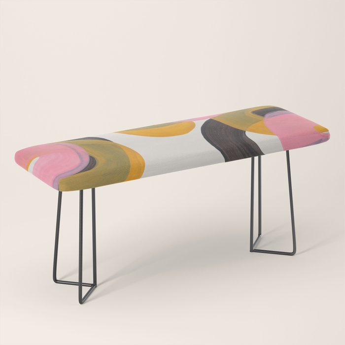 Hills Mid Century Modern Minimalist Fun Colorful Abstract Shapes Pink Yellow Black by Ejaaz Haniff Bench Gallery Image 1
