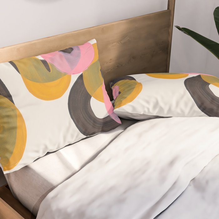 Hills Mid Century Modern Minimalist Fun Colorful Abstract Shapes Pink Yellow Black by Ejaaz Haniff Pillow Sham Gallery Image 2