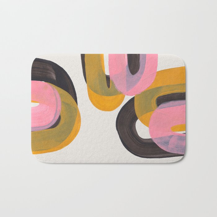 Hills Mid Century Modern Minimalist Fun Colorful Abstract Shapes Pink Yellow Black by Ejaaz Haniff Bath Mat Gallery Image 1