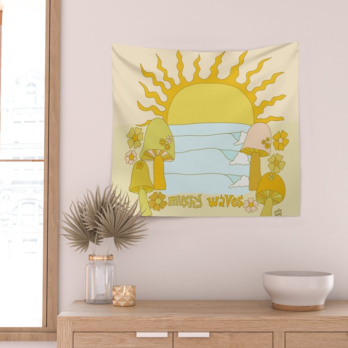 mushy waves mushroom retro surf art by surfy birdy Wall Tapestry Gallery Image 2