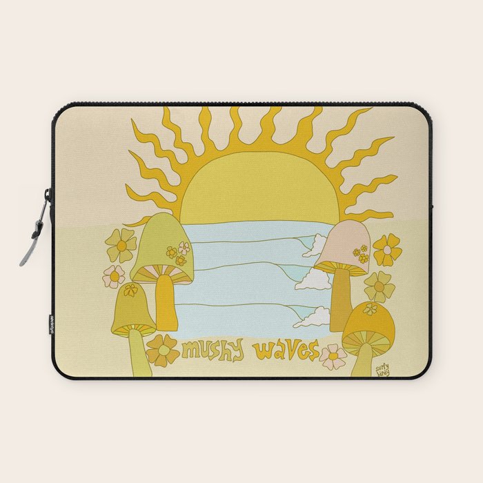 mushy waves mushroom retro surf art by surfy birdy Laptop Sleeve Gallery Image 1