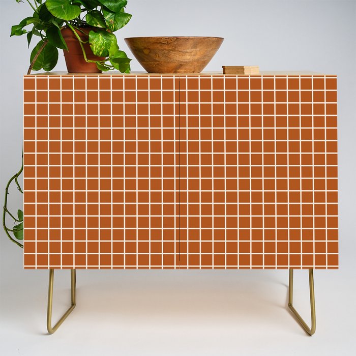 Grid Lines Burnt Orange Geometric Credenza Gallery Image 1
