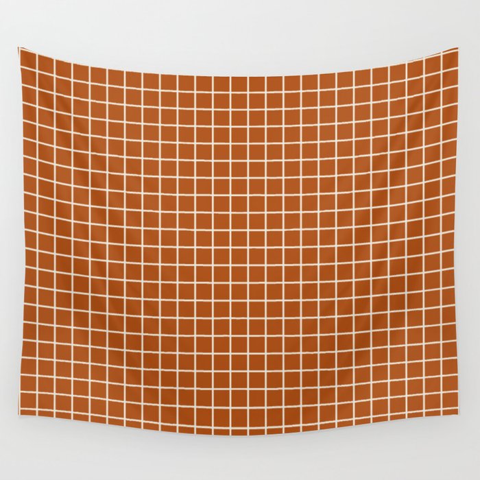 Grid Lines Burnt Orange Geometric Wall Tapestry Gallery Image 4