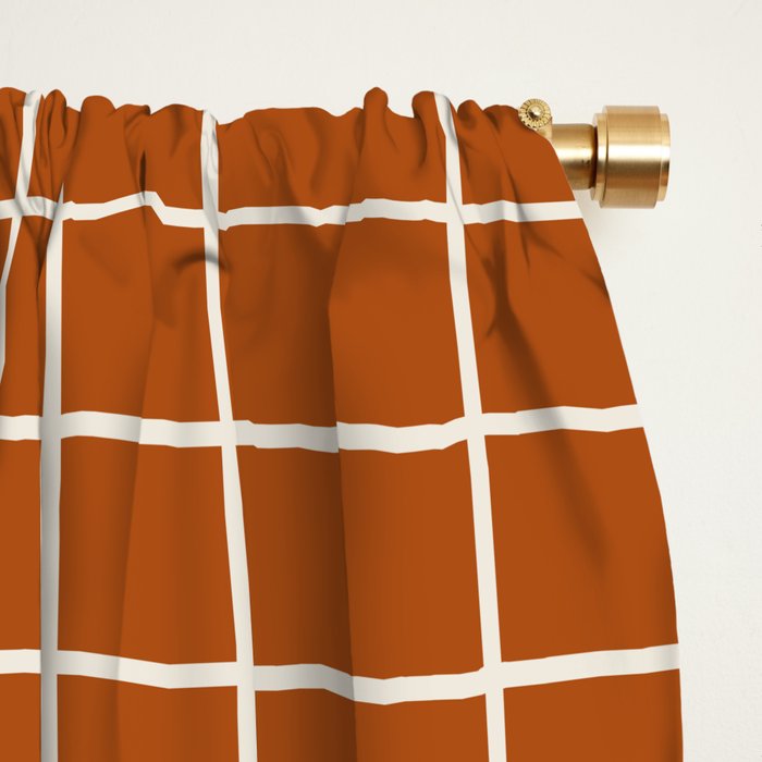 Grid Lines Burnt Orange Geometric Window Curtain Gallery Image 2