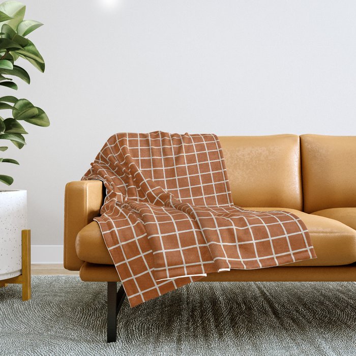 Grid Lines Burnt Orange Geometric Throw Blanket Gallery Image 1