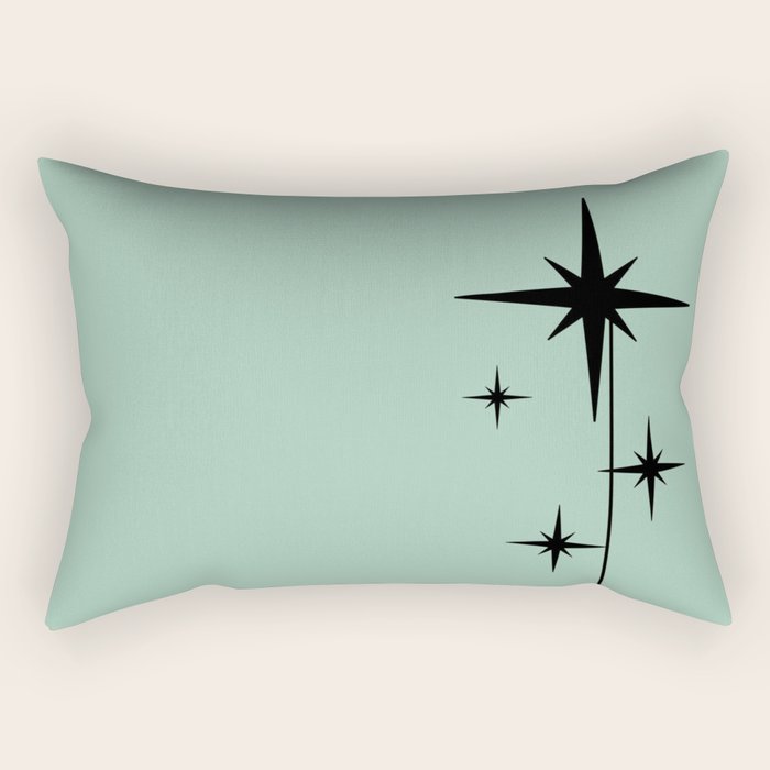 1950s Atomic Age Retro Starbursts in Aqua Mint and Black Rectangular Pillow Gallery Image 1