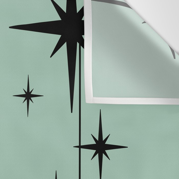 1950s Atomic Age Retro Starbursts in Aqua Mint and Black Wall Tapestry Gallery Image 3