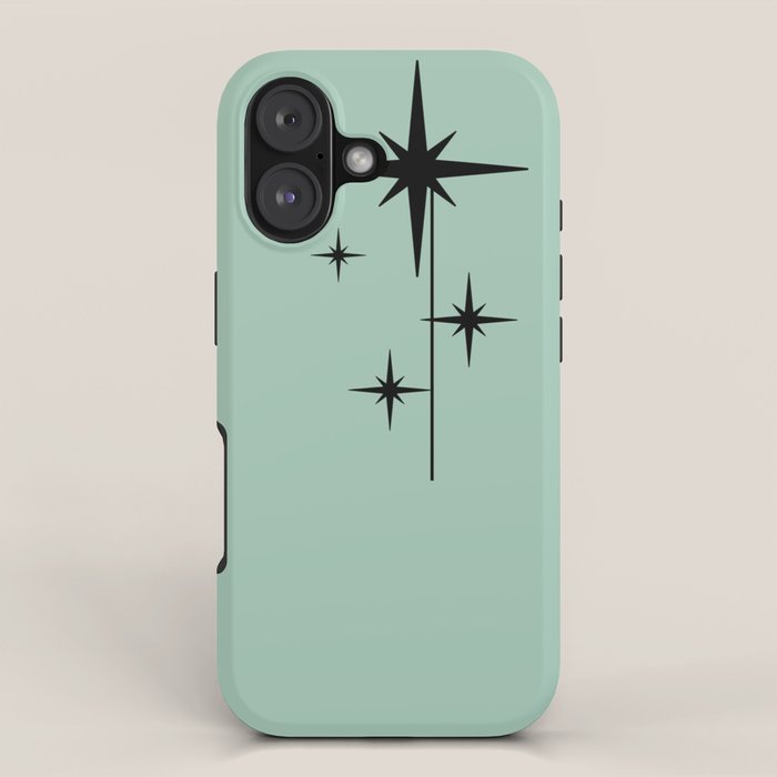 1950s Atomic Age Retro Starbursts in Aqua Mint and Black iPhone Case Gallery Image 1