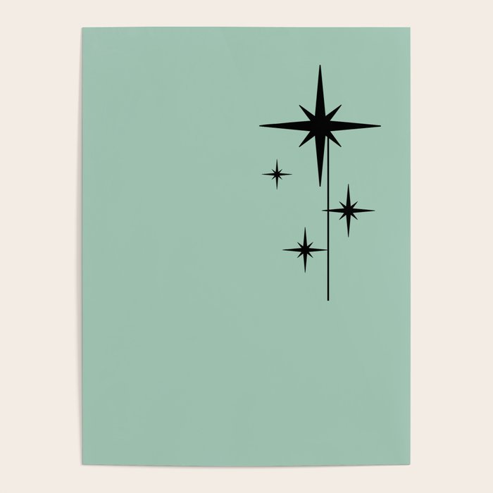 1950s Atomic Age Retro Starbursts in Aqua Mint and Black Poster Gallery Image 4