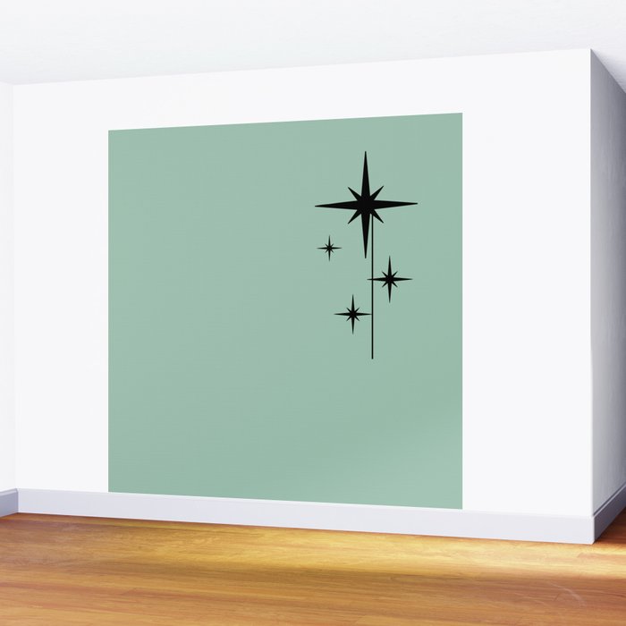 1950s Atomic Age Retro Starbursts in Aqua Mint and Black Wall Mural Gallery Image 2