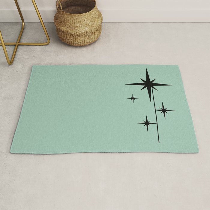 1950s Atomic Age Retro Starbursts in Aqua Mint and Black Rug Gallery Image 1