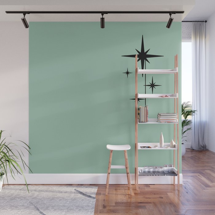 1950s Atomic Age Retro Starbursts in Aqua Mint and Black Wall Mural Gallery Image 1
