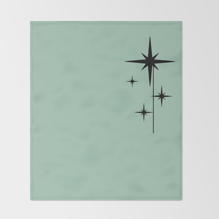 1950s Atomic Age Retro Starbursts in Aqua Mint and Black Throw Blanket Gallery Image 2
